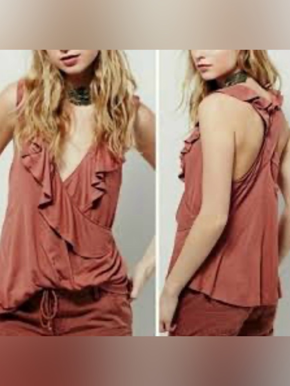 Free People Clementine Ruffle Tank in the color "Clay". Med.